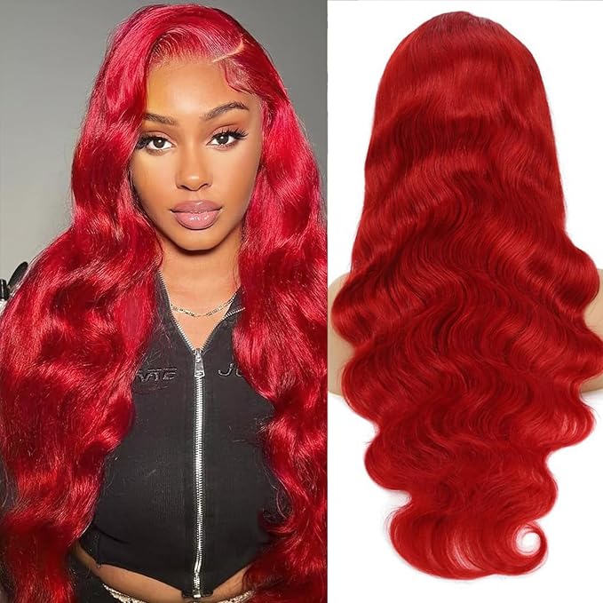 Red Body Wave Lace Front Wigs Human Hair