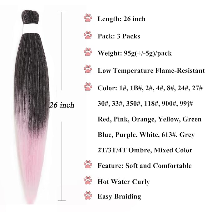 1B Pink Ombre Braiding Hair 3 Packs