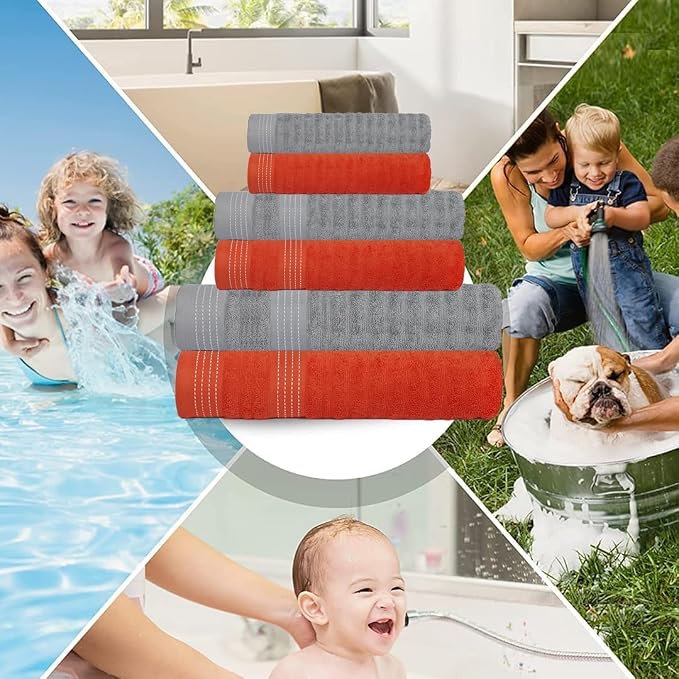 Elegance 6pcs Towel Set Grey Violet-orange