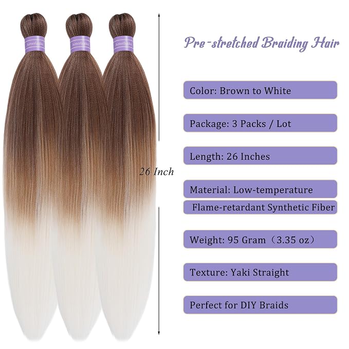 Brown and White Braiding Hair Pre Stretched