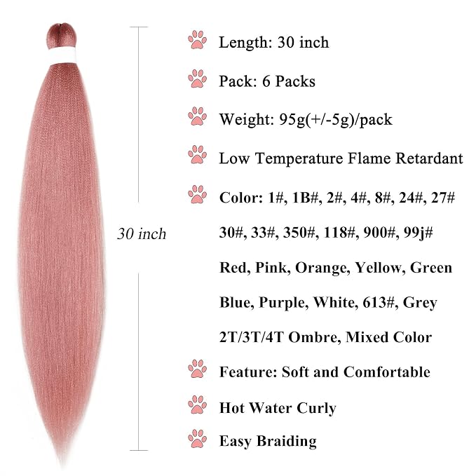 Dark Rose Gold Braiding Hair 6 Packs