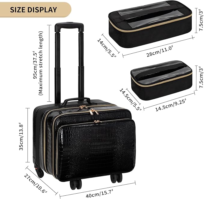 Black-with 3 Pcs Makeup Bags