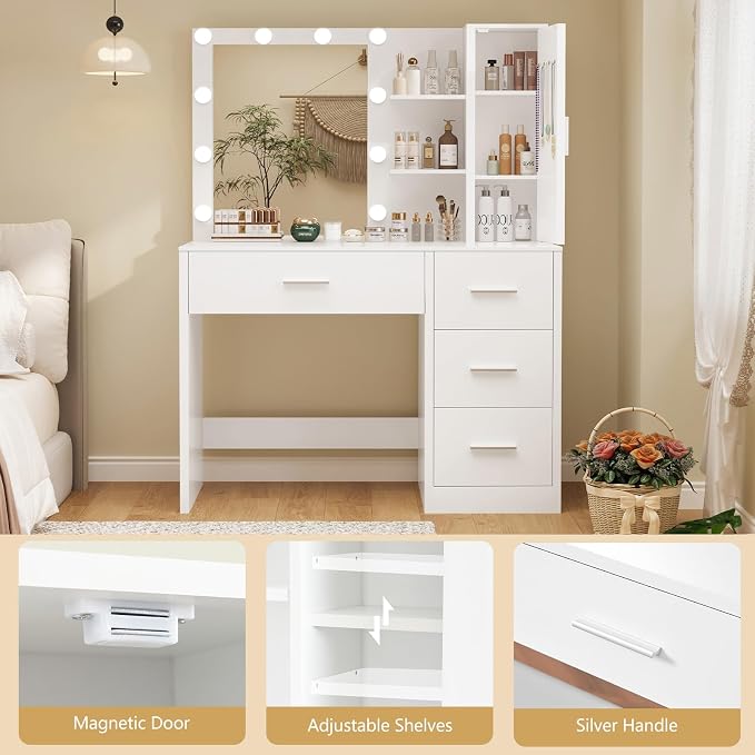 White 4 Drawers Vanity