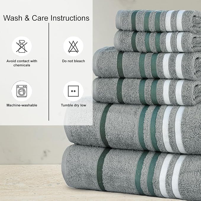 Exotic 6pcs Towel Set Pinstripe Grey