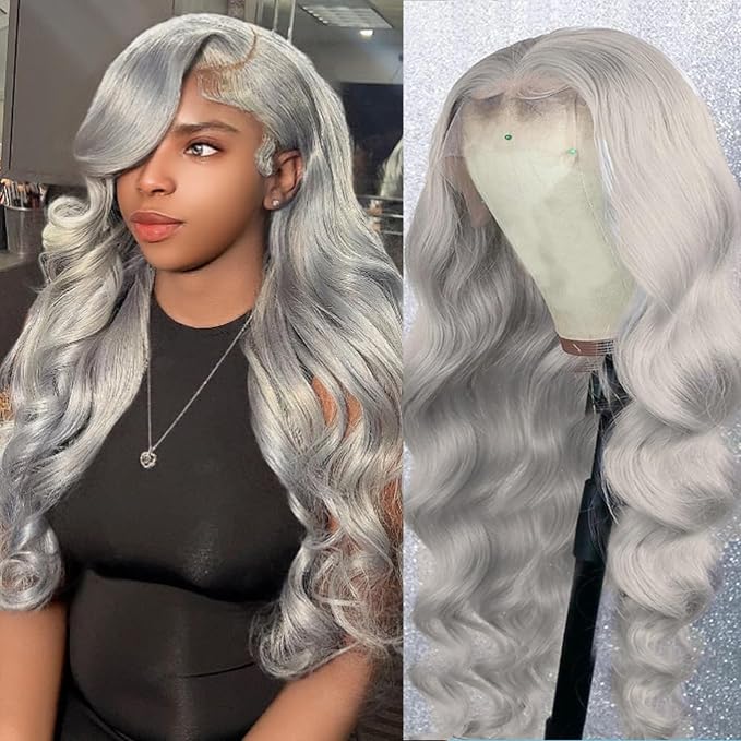 Grey Body Wave Lace Front Wigs Human Hair