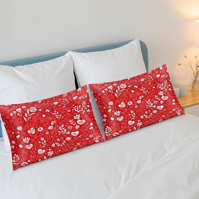 Red Floral Leaves Hearts