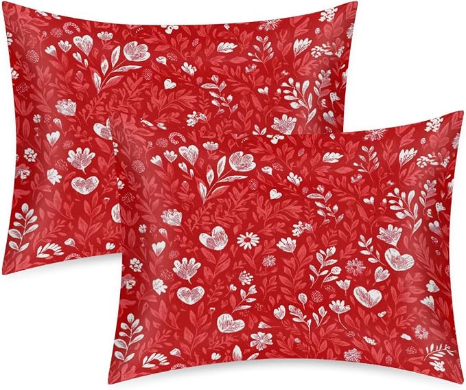 Red Floral Leaves Hearts
