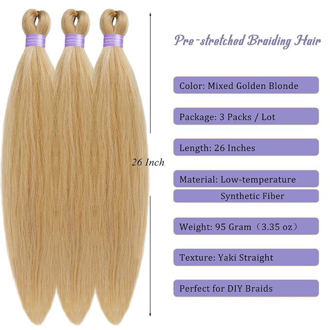 Mixed Golden Blonde Braiding Hair Pre Stretched