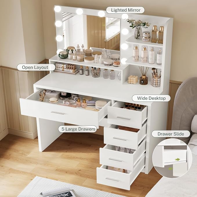White 5 Drawers