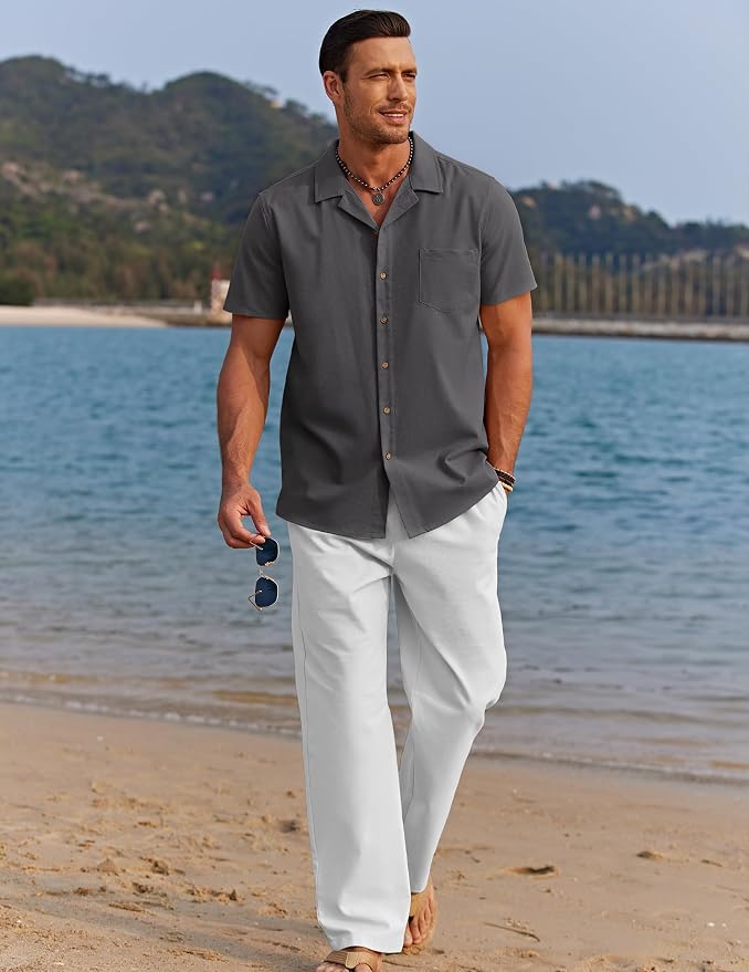 Dark Gray Shirt/White Pants