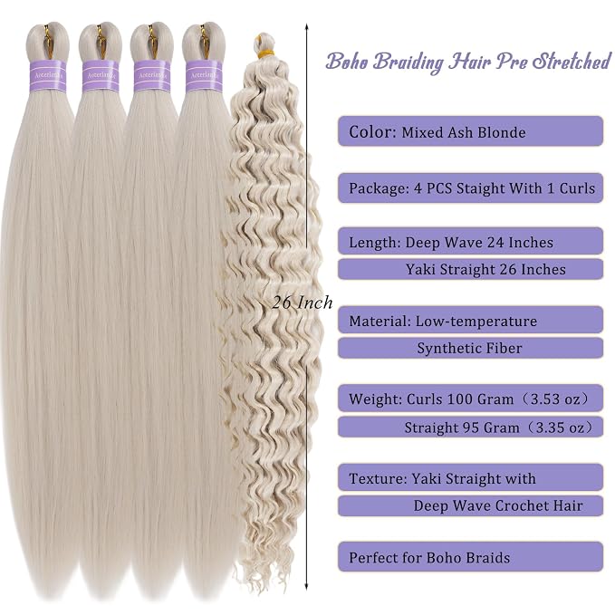Mixed Ash Blonde Braiding Hair with Boho Curls