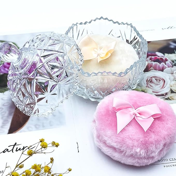 1 Beige 1 Pink Bow Puffs with Crown-Clear