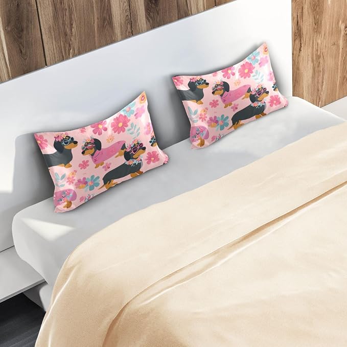 Cute Dachshunds Flowers Pink