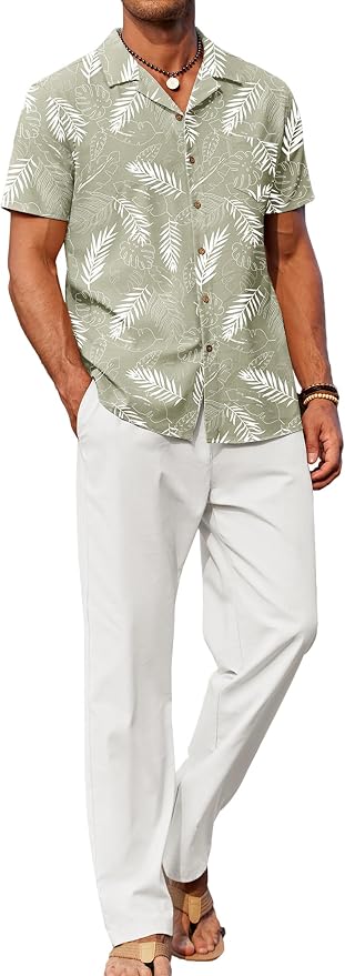 Green Floral Shirt/White Pants