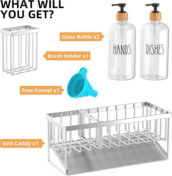 Silver Sponge Holder + Clear Bottle