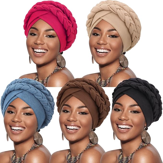 5 Pcs Double Twisted Braids: Black/Navy Blue/Dusty Pink/Apricot/Fuchsia
