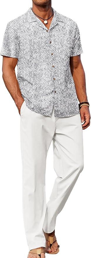 White Floral Shirt/White Pants