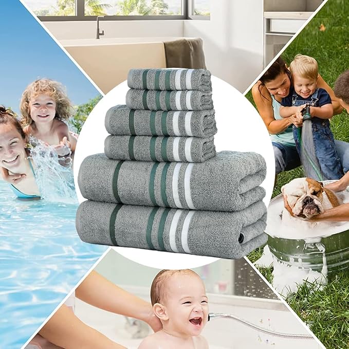 Exotic 6pcs Towel Set Pinstripe Grey