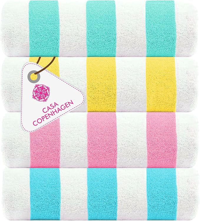 Cabana Beach Towel 4 Pieces, Teal, Lemon, Pink, Water Blue