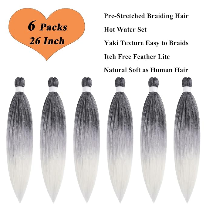Grey Ombre Braiding Hair 6 Packs