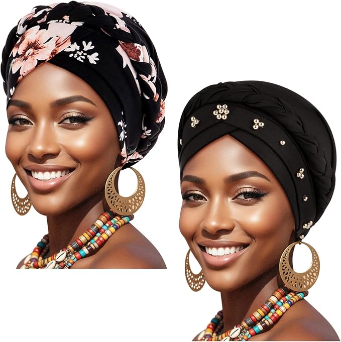 2 Pack Twisted Braid: Black (Flower/Gold Bead)