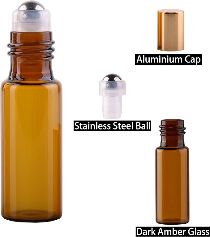 Amber Roller Bottles -100 PACK