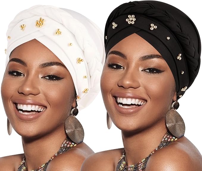 2 Pack Twisted Braid: Gold Bead Black, White