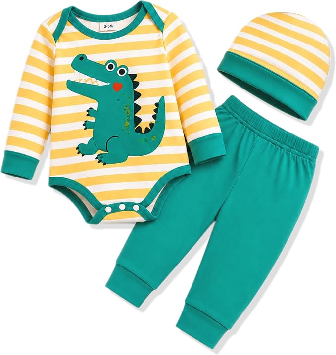 Teal Dinosaur Printed Stripe