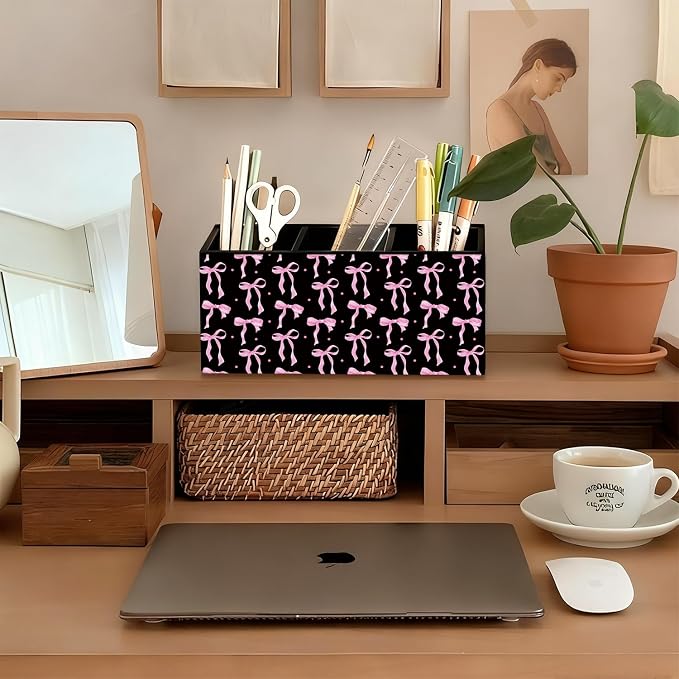 02-Pink and Black Bow Pen Holder(1)