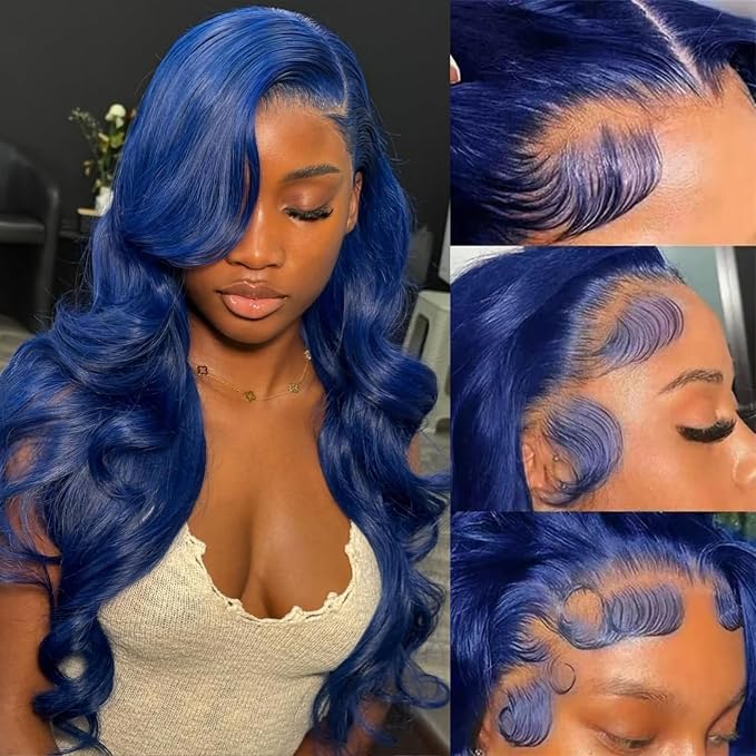 Blue Body Wave Lace Front Wigs Human Hair