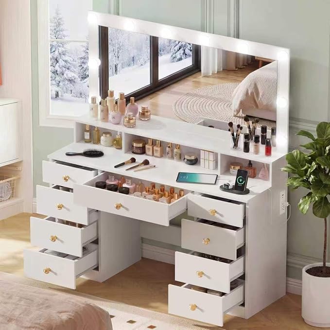 White With 9 Drawers & Large Mirror
