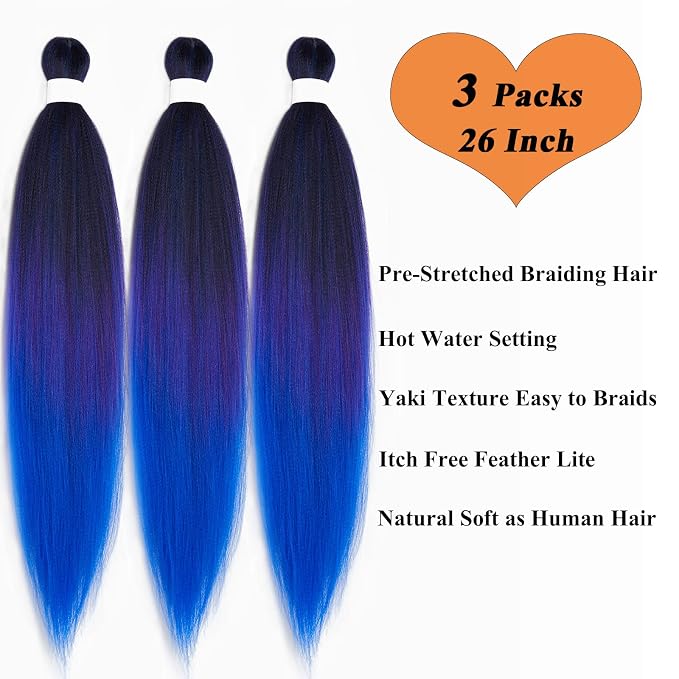Mix Purple Blue Braiding Hair 3 Packs