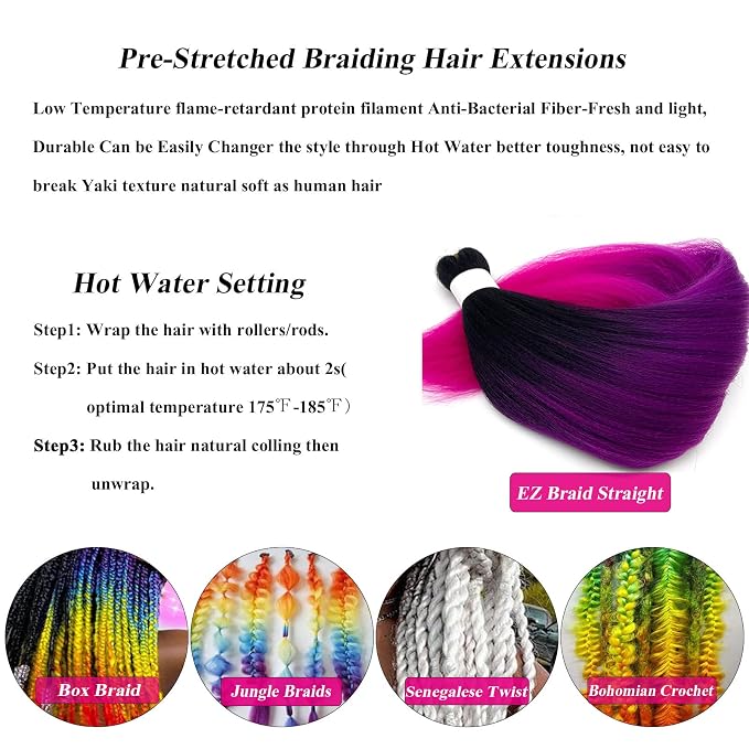 1B Purple Pink Ombre Braiding Hair 3 Packs