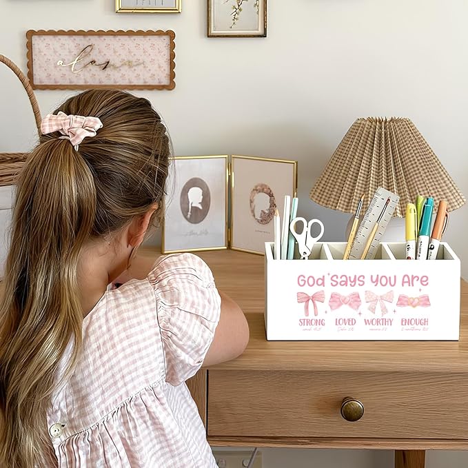 01-Pink Bow Christian Pen Holder(3)