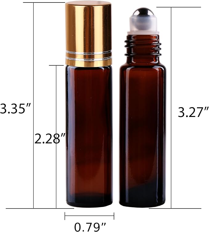 100 PACK Amber Roller Bottles