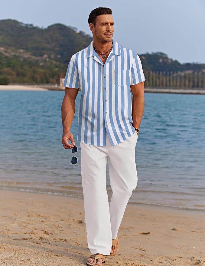 Blue Stripes Shirt/White Pants