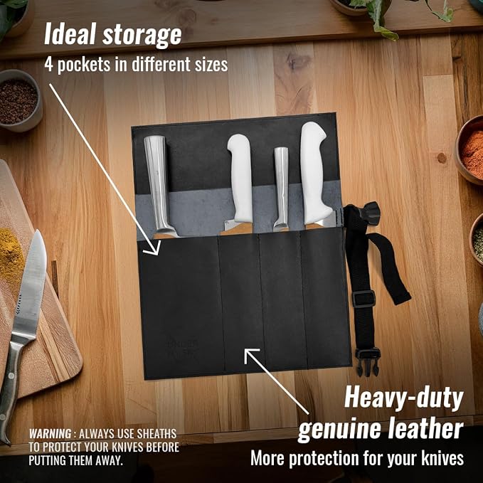 Knife Roll 4 Slots Black