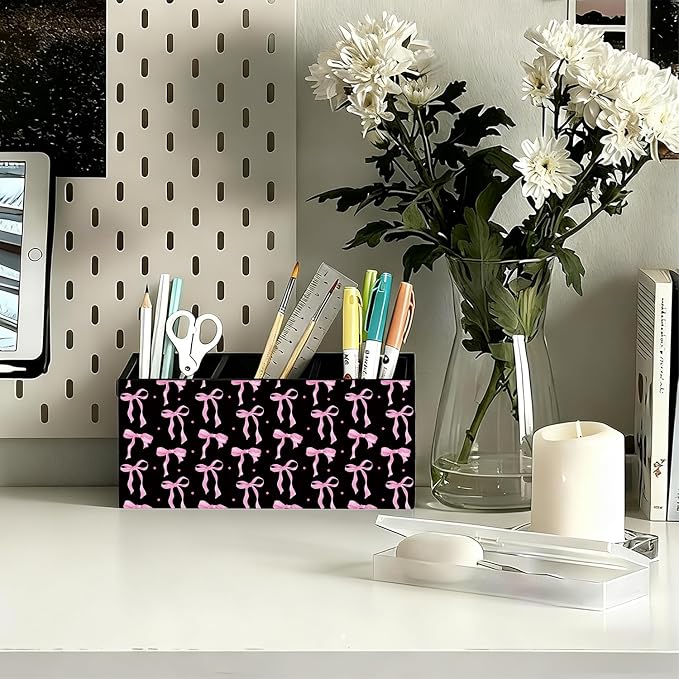 02-Pink and Black Bow Pen Holder(1)