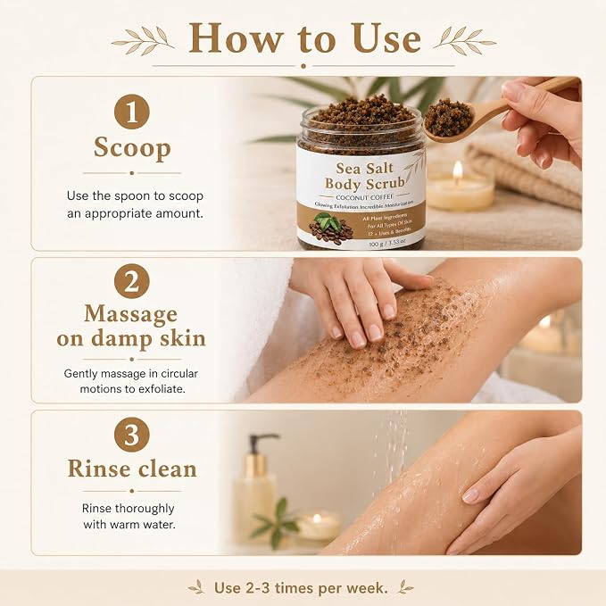 3PCS Body Scrub + Wooden Scoop