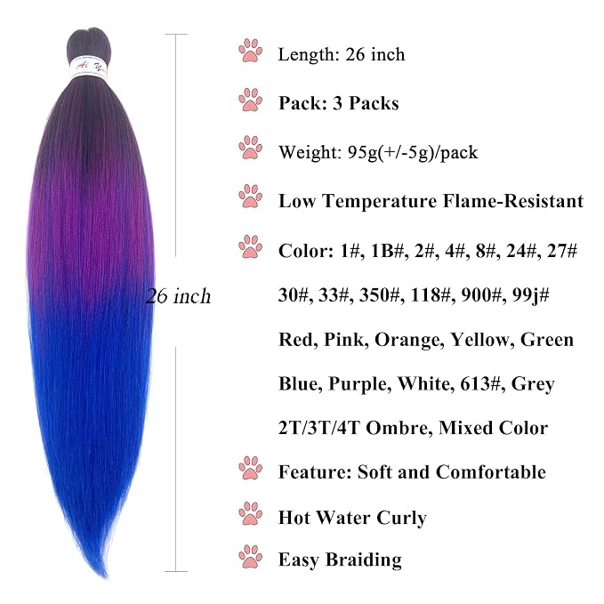 1b Pink Blue Ombre Braiding Hair 6 Packs