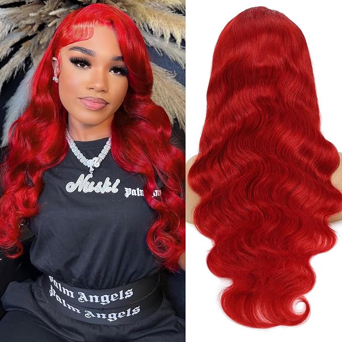 Red Body Wave Lace Front Wigs Human Hair