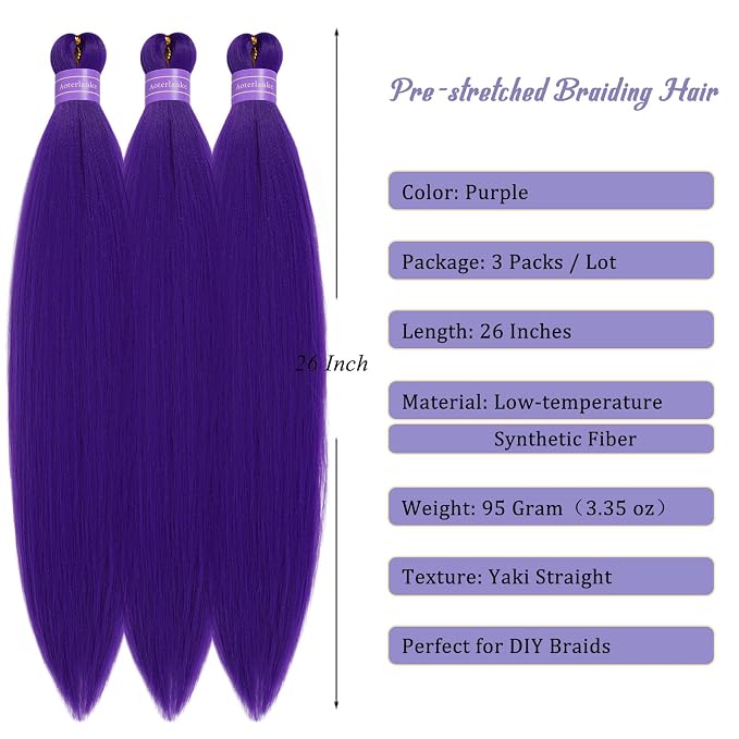 Purple Braiding Hair Pre Stretched