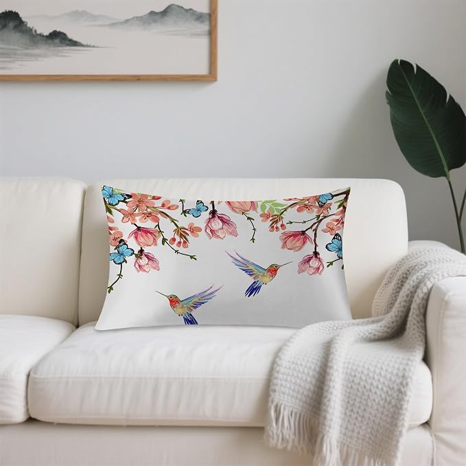 Hummingbird Floral Watercolor Flowers With Butterflies Leaves