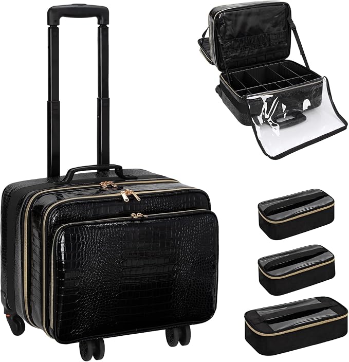 Black-with 3 Pcs Makeup Bags