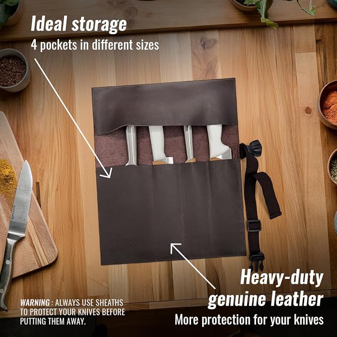 Knife Roll 4 Slots Brown