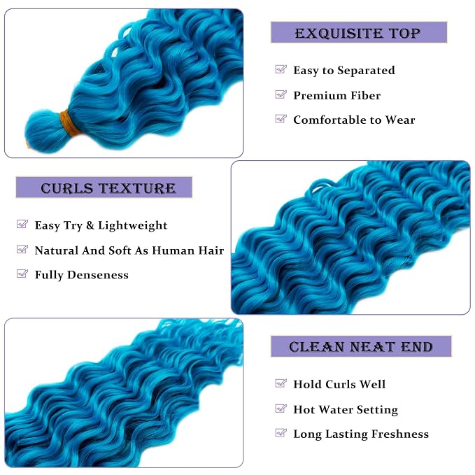 Lake Blue Braiding Hair with Boho Curls