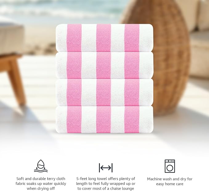 Cabana Beach Towel 4 Pieces, Pink