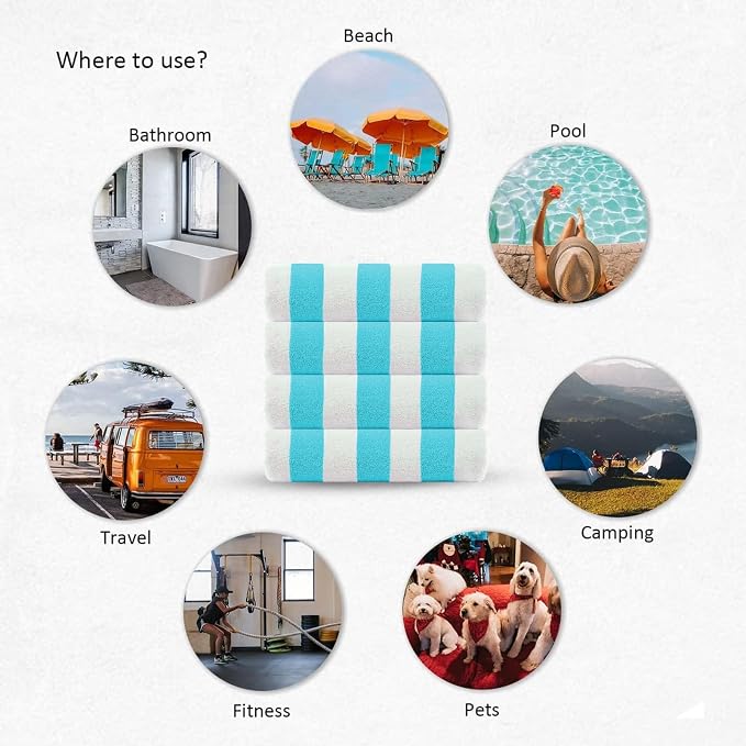 Cabana Beach Towel 4 Pieces, Water Blue