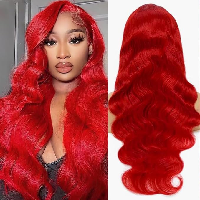 Red Body Wave Lace Front Wigs Human Hair