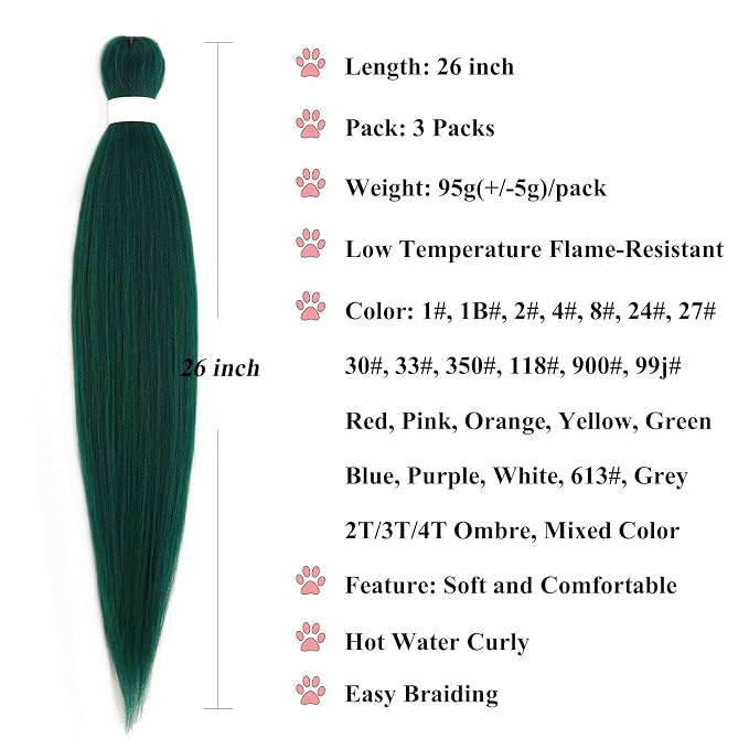 Dark Green Braiding Hair 3 Packs